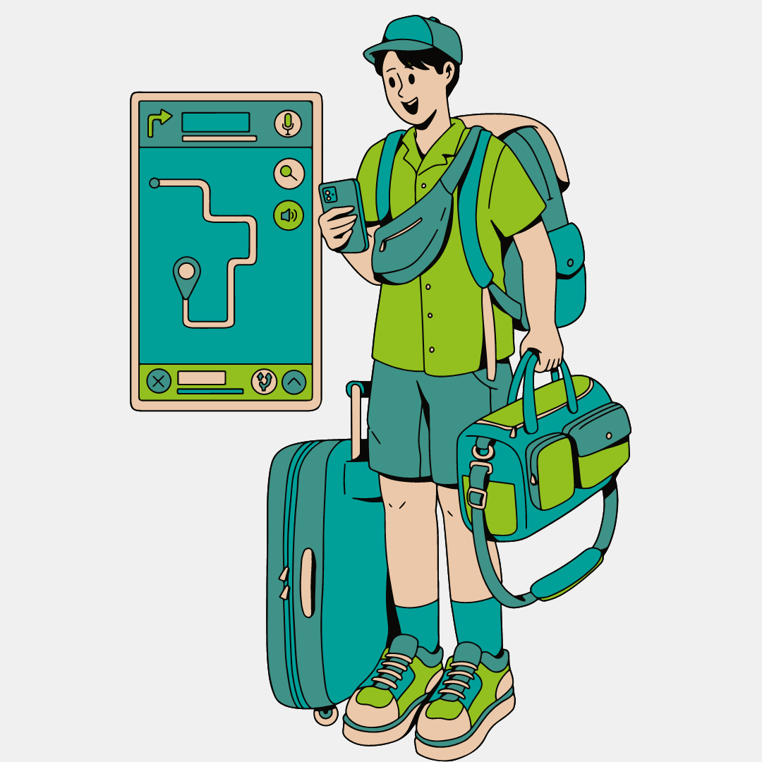 Travel and Hospitality Partner with his baggage and mobile phone.